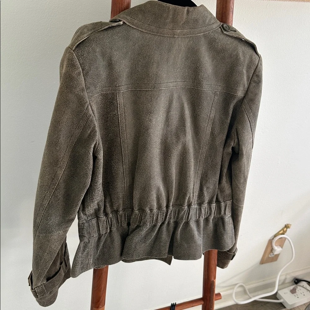 NWOT Vintage Express distressed brown leather double-breasted jacket - Picture 8 of 11